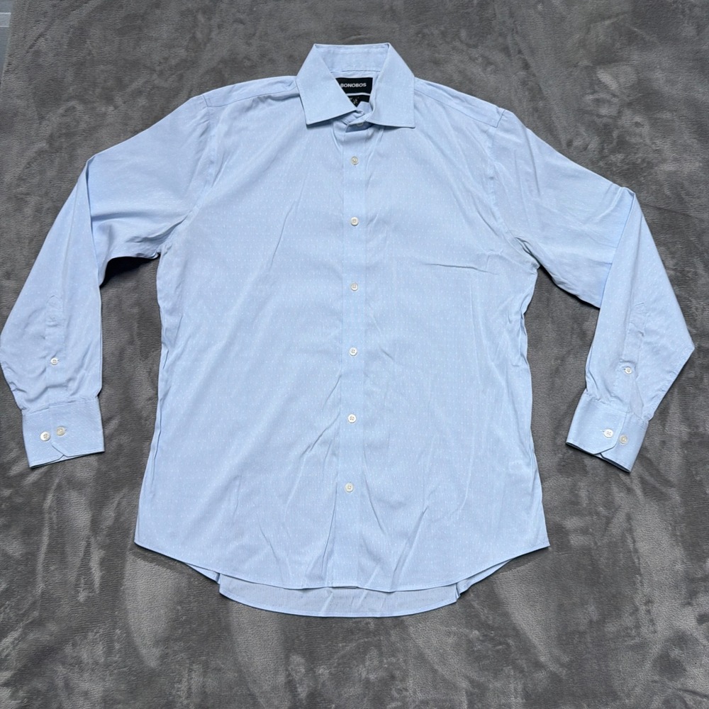 Bonobos Tailored Fit Dress Shirt Mens 16 34 Blue Textured Long Sleeve Business